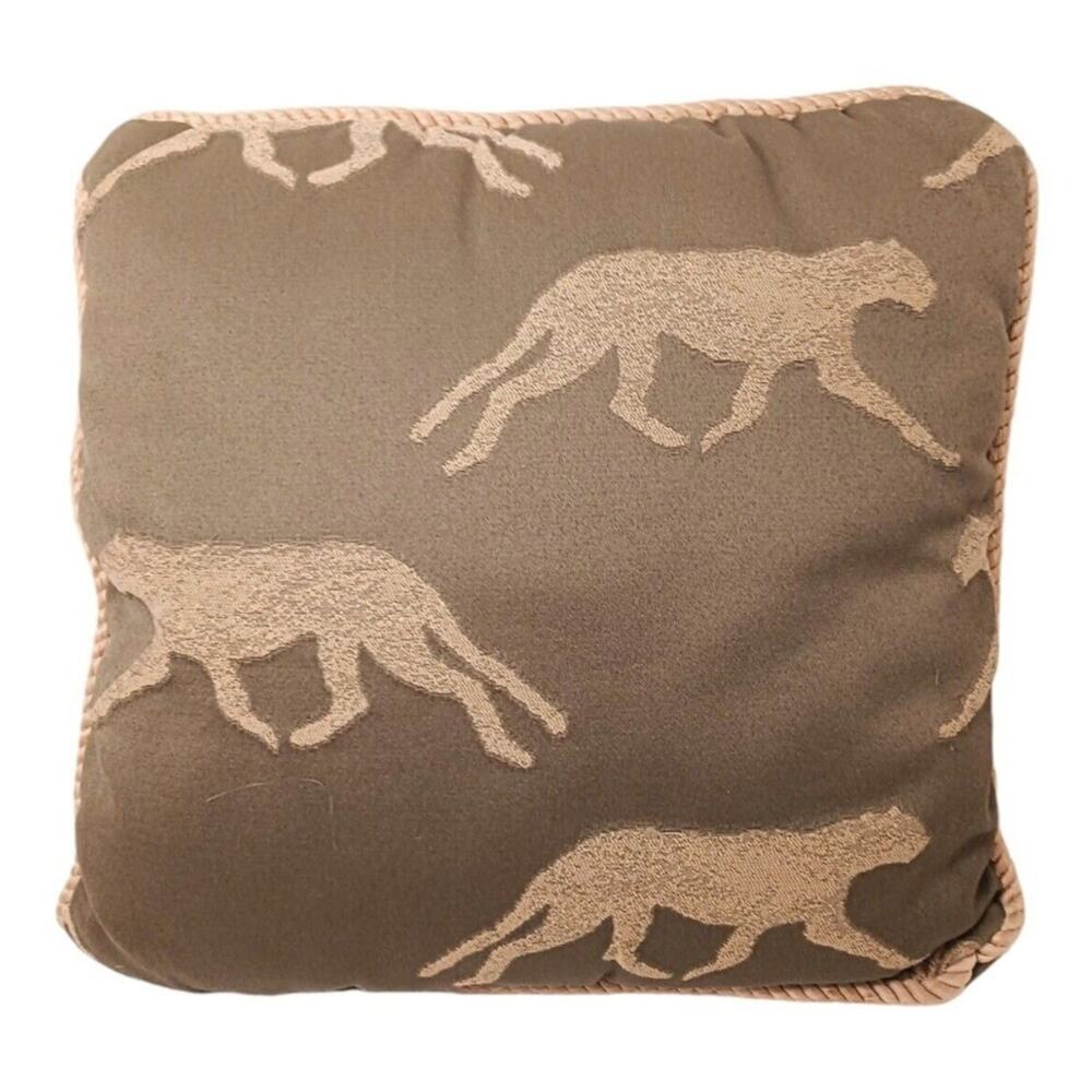 Portofino Down Feather Throw Pillow 15" Brown Khaki TIger Exotic Satin Rope Trim